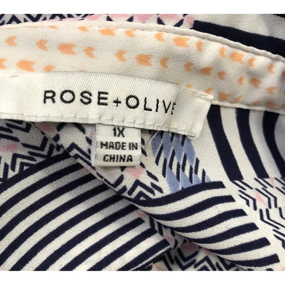 Rose & Olive Buttoned Up Top Womens 1X Patchwork Multi-Colored 3/4 Sleeve Flowy - Picture 7 of 9